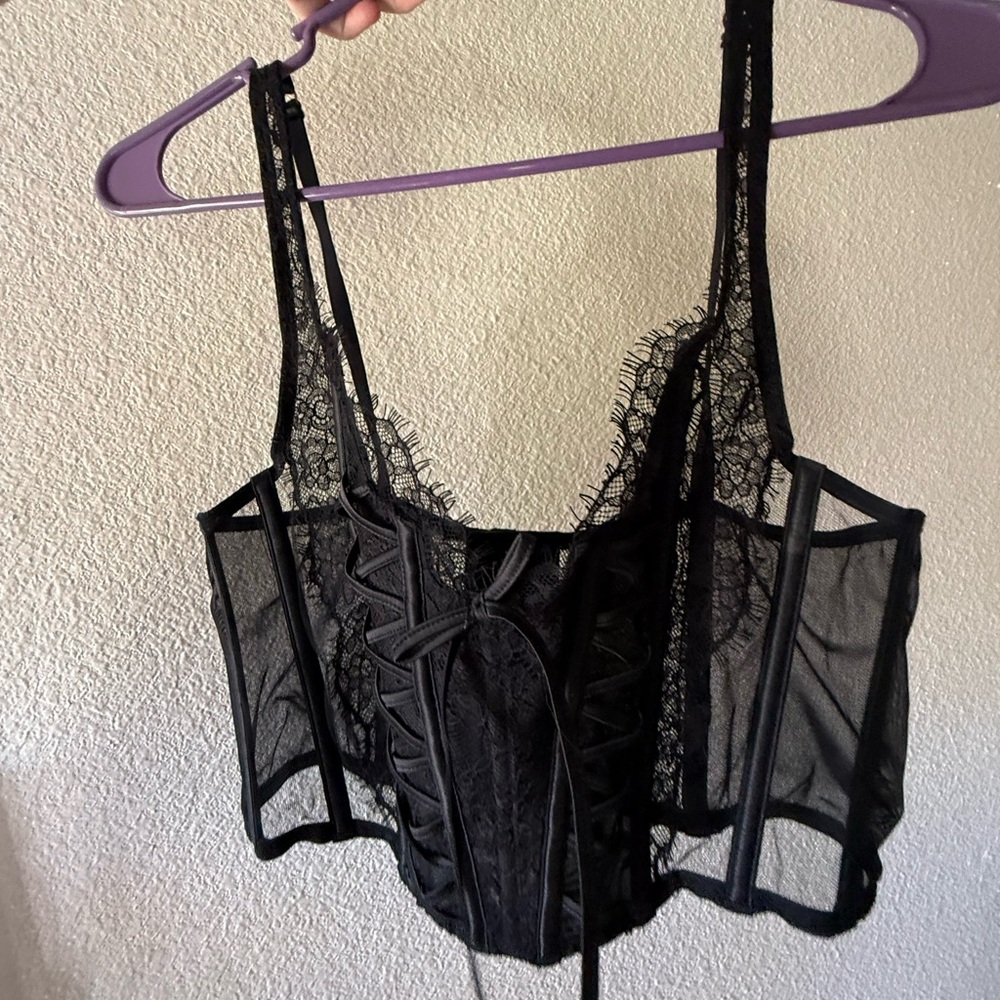 Victoria's Secret Black Lace Corset Crop Top